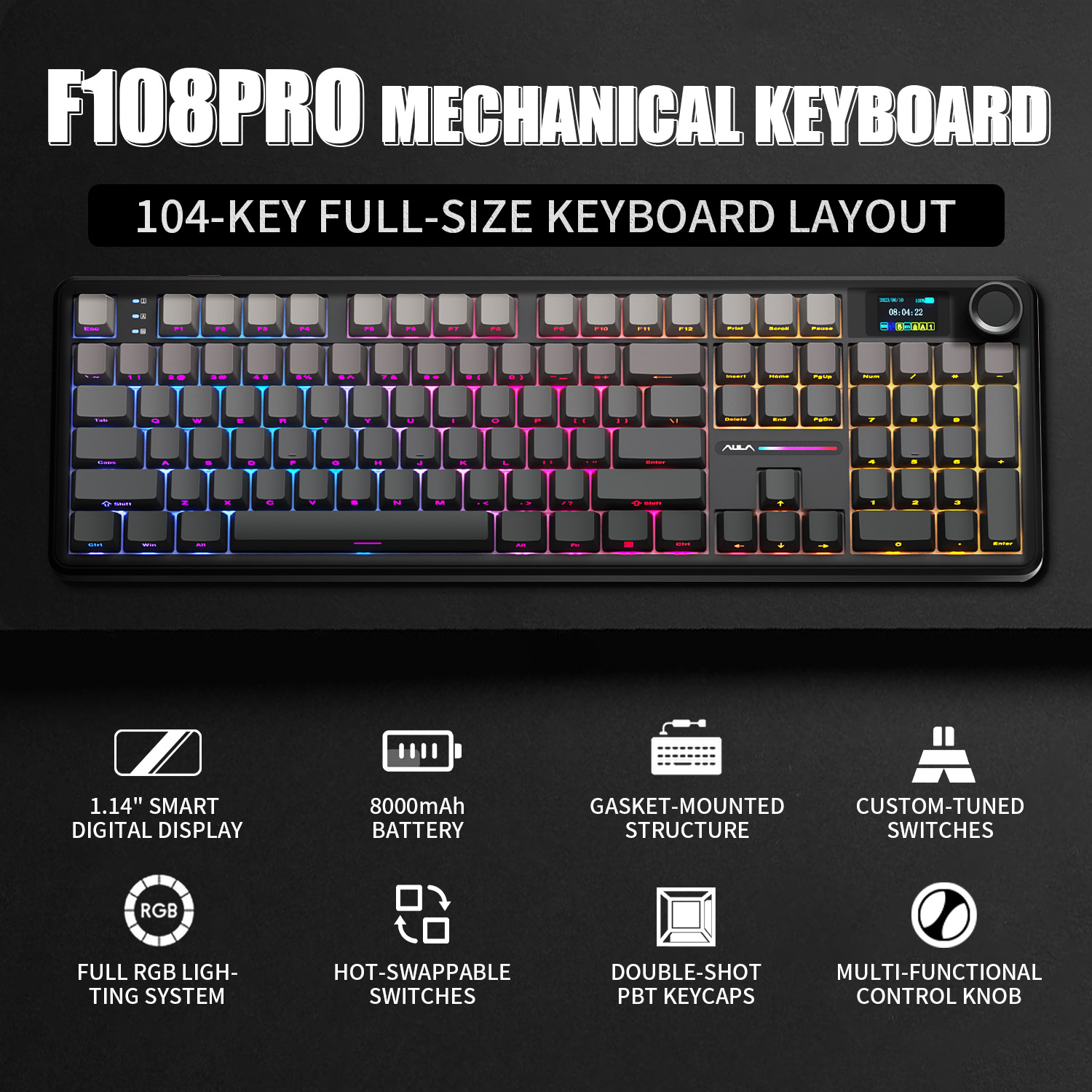Keyboard Gaming Mac - AULA F108 PRO Mechanical Keyboard Custom